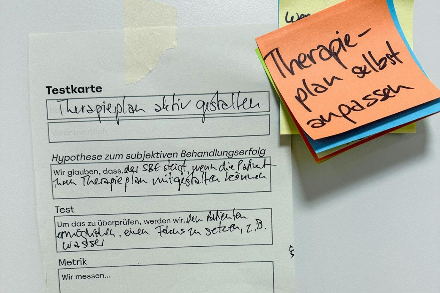 Patientenerlebnis im Fokus: Testkarte aus dem Ideation-Workshop im Gesundheitswesen