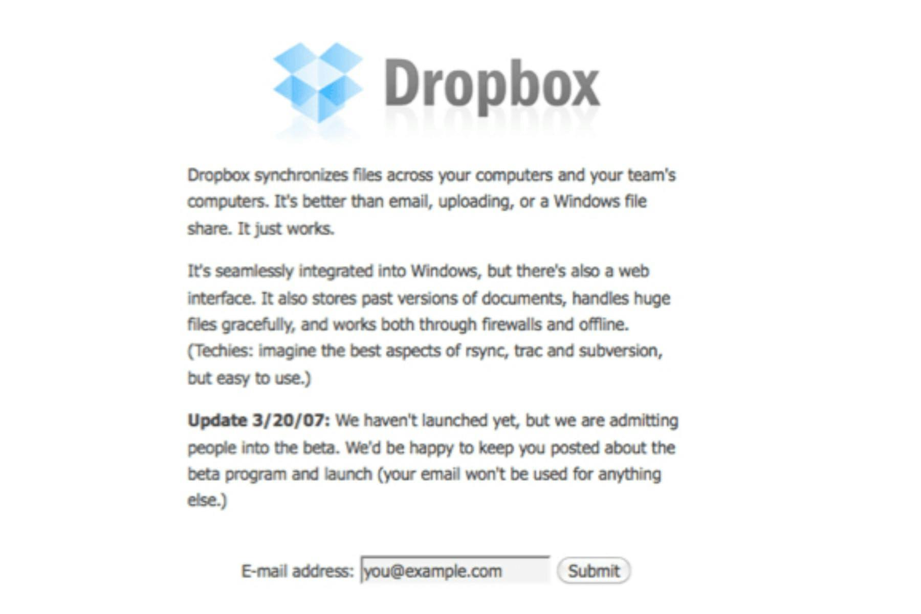Dropbox Landingpage-MVP: Testen, ob eine zahlungsbereite Zielgruppe vorhanden ist.